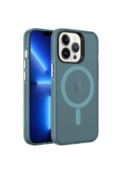 Apple Uyumlu iPhone 13 Pro Max Kılıf Zore M-safe Şarj Özellikli Buzlu Transparan C-pro Sert Kapak Yeşil