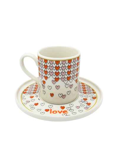 Love Kalp Desenli 6 Kişilik Porselen Kahve Fincan Takımı Çok Renkli