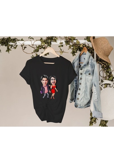 Bk Gift Kişiye Özel Sevgililer Karikatürlü İkili Siyah T-shirt Seti, Sevgililer Hediye, Çift Hediyesi, Yıl Dönümü Hediyesi, Kişiye Özel Tişört-9