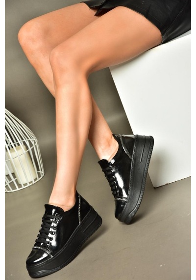 Fox Shoes R274217508 Siyah Rugan Kalın Tabanlı Spor Ayakkabı Sneakers Siyah