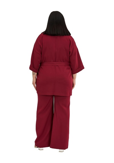 Disentis Büyük Beden Truvakar Kollu Ceket Bol Paça Pantolon Bordo İkili Takım
