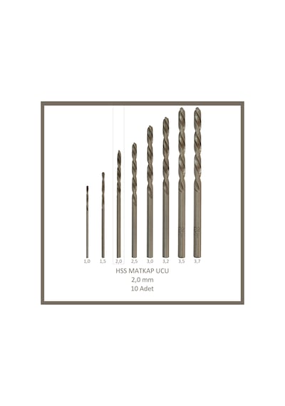 Hss Matkap Ucu 2 Mm, Metal, Ahşap, Plastik İçin 10 Adet