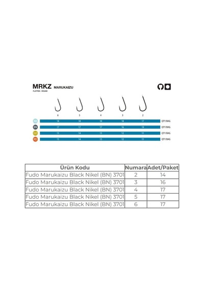 Fudo Hooks 3701 Marukaizu ( Short ) Black Nikel Olta iğnesi / Balık Kancası - 1