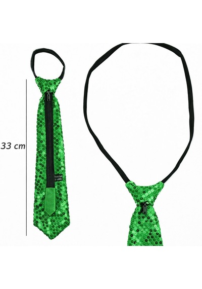 Yeşil Renk Pul Payetli Işıltılı Parti Kravatı 33 Cm 5586