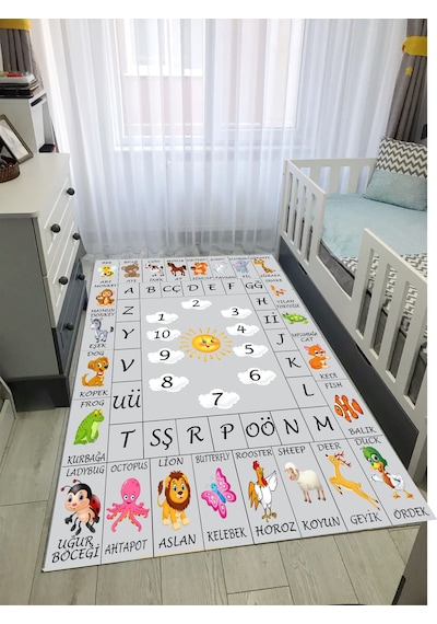 Öğretici Ingilizce Çocuk Oyun Halısı Kaymaz Makinede Yıkanabilir