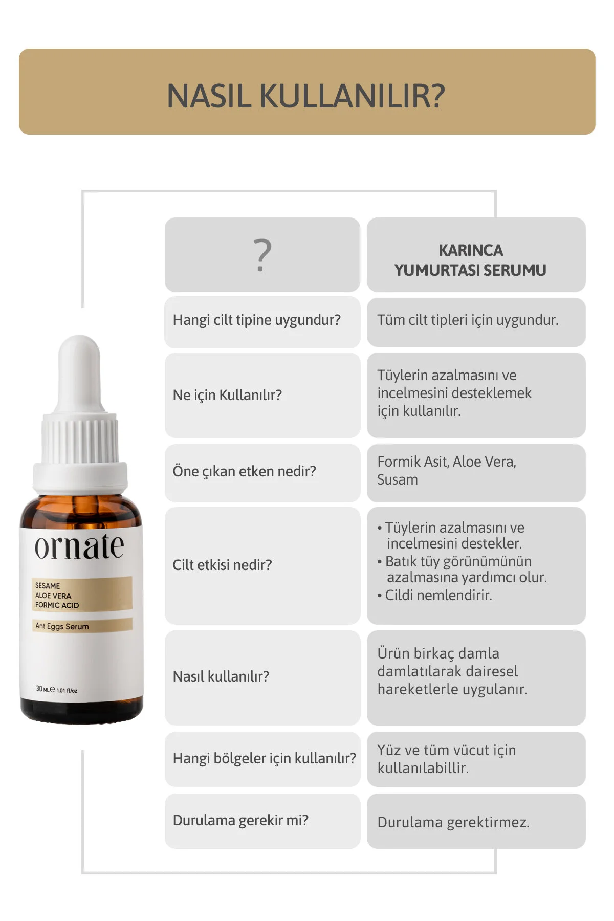 Ornate Karınca Yumurtası Yağlı Tüy Azaltıcı Ve Tüy Serum 30 ML