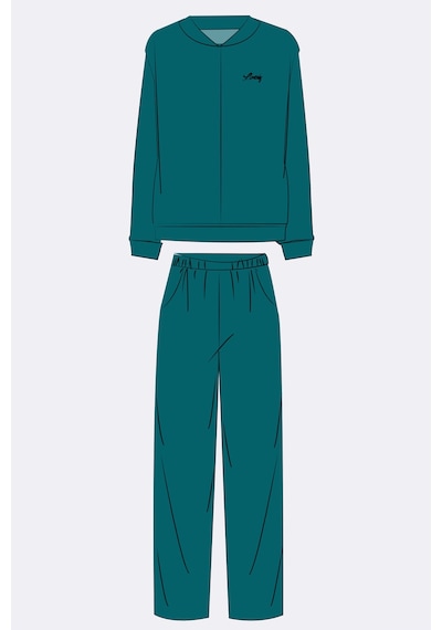 Man11560-1153 Anil Ev Giyim Anıl Kadın Kadife Dokulu Fermuarlı Uzun Kollu Sweatshirt Ve Pantolon Takım 11560 Petrol Yeşili