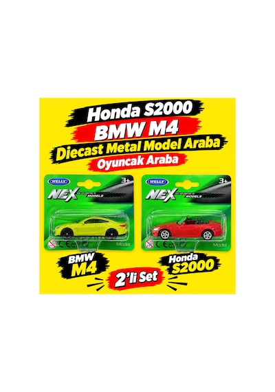 Alpmodel Honda S2000 Bmw M4 Diecast Metal Model Araba Oyuncak Araba 1/64 Lisanslı 2'li Set