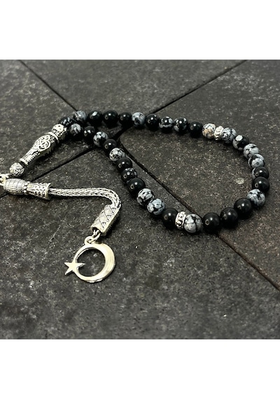 Sertifikalı Karlı Obsidyen 6mm 33lük Doğal Taş Tesbih