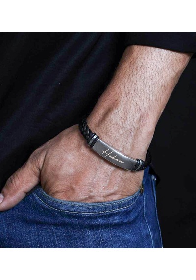 Bk Gift Kişiye Özel İsimli Çelik Ve Deri Örme Metal Tasarım Erkek Bileklik, Arkadaşa Hediye, Sevgiliye Hediye, Erkek Aksesuar Hediyeleri Kobitmeyencom