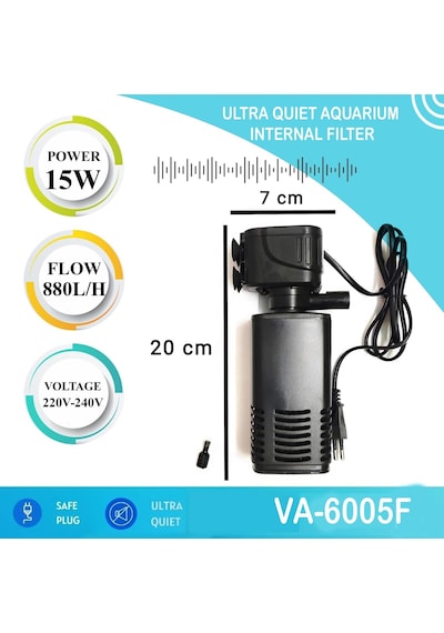 Tüm Akvaryumlar İçin 6005f Akvaryum İç Filtresi. 880 L/hr. 15 Watt Motor Ve Saf Bakır Motor
