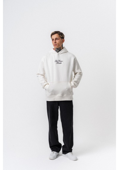 Respire Erkek Far From Basic Nakışlı Kapüşonlu Oversize Hoodie Ekru