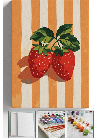 Sayılarla Boyama Seti Numaralı Tuval Fırça Boya Askı Aparatı Dahil Set 40x50 Cm - Bohem Çilek