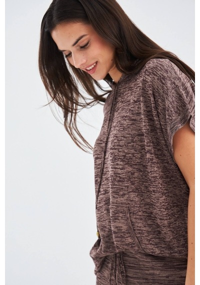 Peraluna Kaıra Blouse & Shorts Kapüşonlu Yazlık Kadın Triko Şort Kahve Kahverengi
