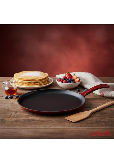 Lava Döküm Yuvarlak Pizza Krep Pankek Tavası Döküm Demir Yekpare Saplı Çap Ø 20cm.-bordo Bordo