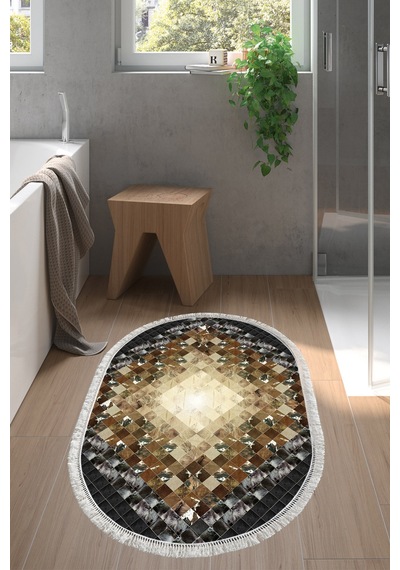Eko Trend Djt Banyo Paspası Yıkanabilir Kaymaz Taban 759 Oval Patchwork Siyah