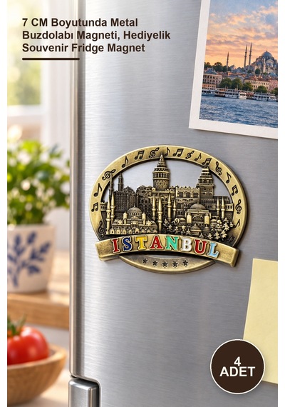 4 Adet İstanbul Temalı Metal Magnet 7 Cm Boyutunda Metal Buzdolabı Magneti, Hediyelik Souvenir Fridge Magnet