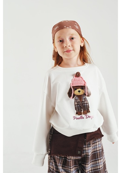 Loco Loco Ekru Bereli Köpek Baskılı Çocuk Sweatshirt