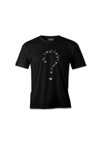 Kalp Soru İşareti Siyah Erkek Tshirt