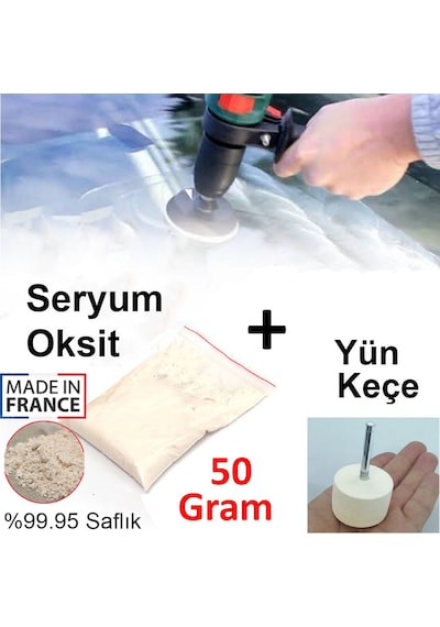 Seryum Oksit Cam Çizik Giderici 50 Gram + Uygulama Yün Keçe