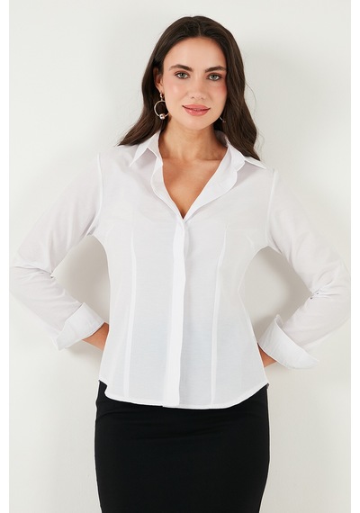 Lela Pamuklu Slim Fit Klasik Yaka Bayan Gömlek 6777423 Beyaz