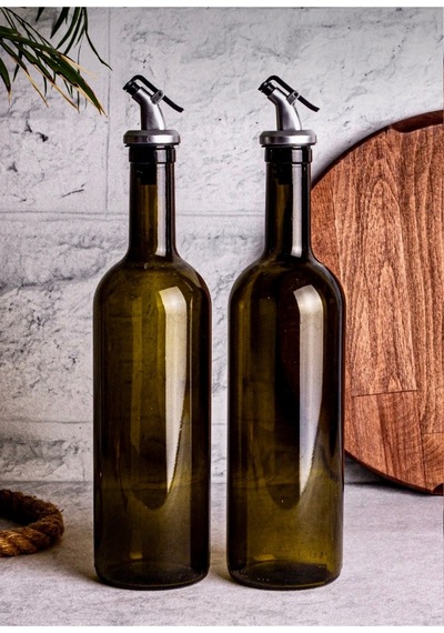 Amber 2 Li 750 Ml Zeytinyağı Sıvıyağ Şişesi Yağdanlık Seti Takımı Yeşil Yeşil
