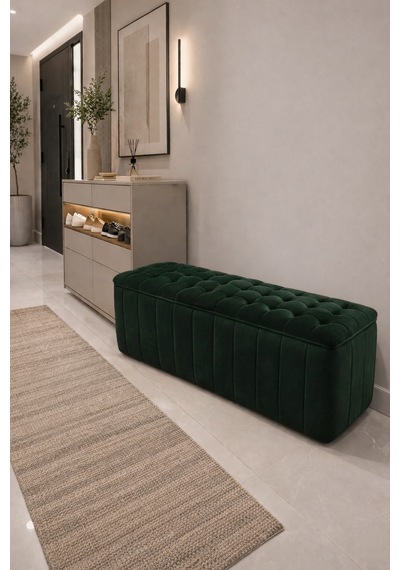 Premium Kapitone Dilimli Puf Bench, Göz Alıcı Lüks Görünüm Ve Modern Dekor İçin Üst Düzey Şıklık Haki - 863945362 Haki