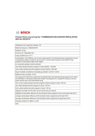 Bosch WQB245A0TR 9 KG Isı Pompalı Kurutma Makinesi