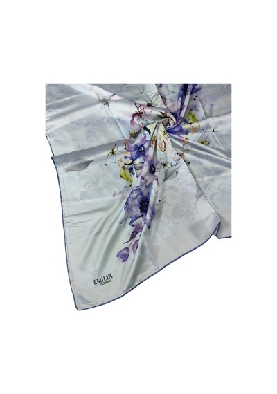 Mim Eşarp Emilya Rayon Çiçek Desenli Eşarp 90x90 Cm Mavi - Lacivert