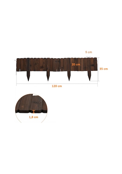 İahşap Bahçe Çiti Bordür Çiti 20x120 Cm Çiçek Yatağı Ve Toprak Sınırı Kahverengi