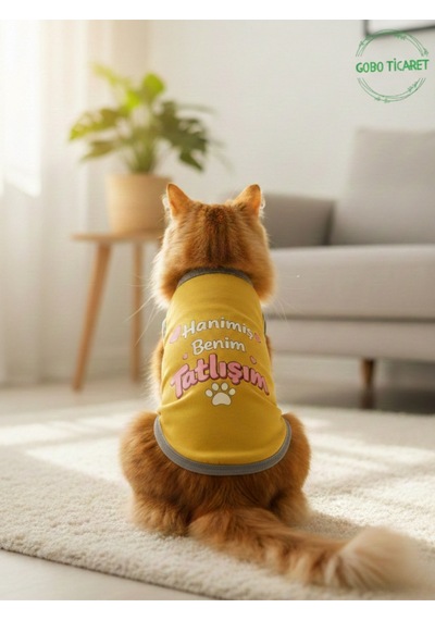 Sarı Hanimiş Benim Tatlışım Baskılı Kedi Ve Köpek Kıyafeti Tişörtü Elbisesi Large/l/beden 3