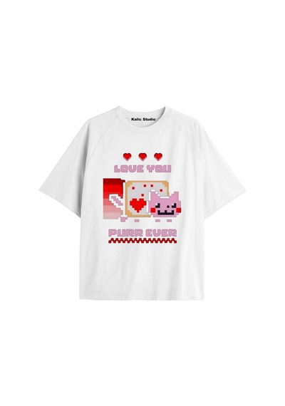 Kalic Studio Nyan Nyan Cat Oversize Unisex T-shirt Beyaz Altın