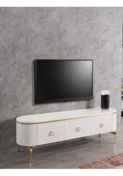 Desing Tv Sehpa Beyaz+gold+200cm Desing Tv Sehpa Beyaz+gold+200cm
