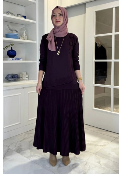 Rabia Şamlı Rana Triko Takım Mürdüm Normal