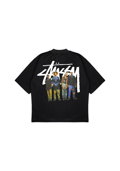 Unisex Stussy Man Sırt Baskılı Oversize Kalın Kumaş Bol Kalıp Unisex T-shirt Siyah