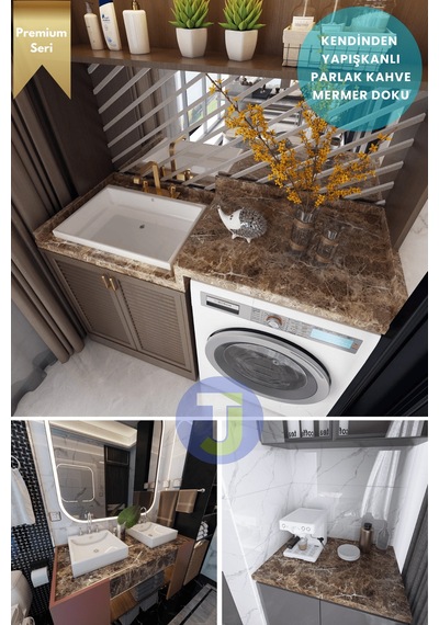 Technojet Kendinden Yapışkanlı Mermer Desen Folyo Mutfak Banyo Tezgah Duvar Kaplama 60cmx300cm Kahverengi