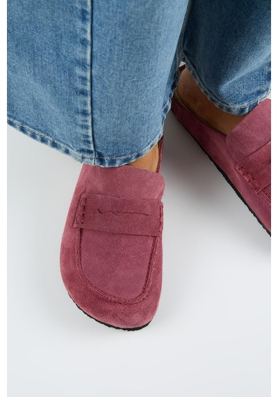 Manijero Ziva 2 Kadın Hakiki Deri Loafer Sabo Vişne Terlik Bordo