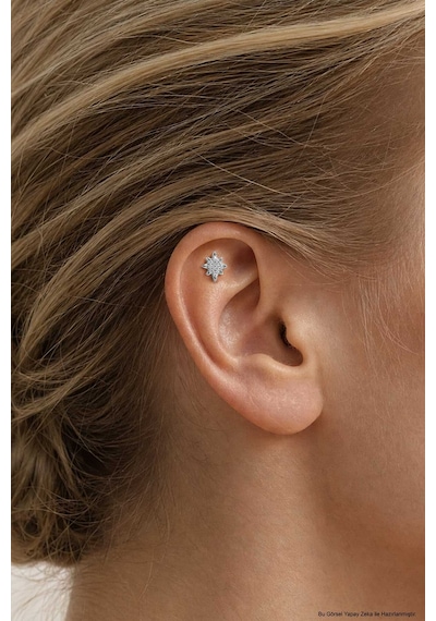 Kutup Yıldızı 18 Ayar Beyaz Altın Kaplama Gümüş Flat-lobe Piercing