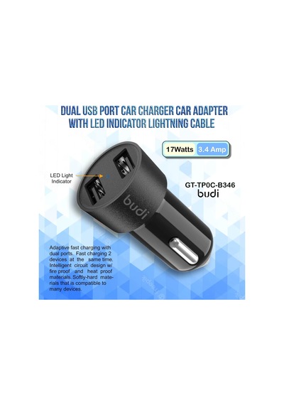 Cc622bs 17w 3.4a Dual Port Usb Araç Şarj Cihazı - Kompakt Ve Hafif Çift Usb Girişli Araç Şarj Aleti