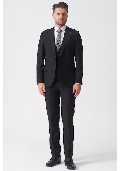 White Stone Campinas Ty2494 Slim Fit 6 Drop Düz Yelekli Takım Elbise Siyah Siyah