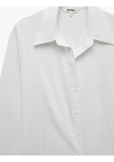 Koton Slim Fit Kaçık Yaka Uzun Kollu Saten Gömlek Kırık Beyaz 7wak60064pw Ekru