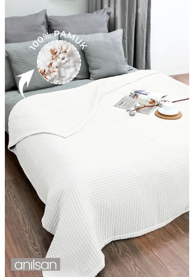 Tek Kişilik Beyaz Waffle Desenli Pike - %100 Pamuk, Yumuşak Ve Dayanıklı Otel Pikesi Beyaz