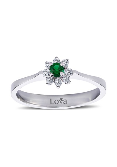 Lova Pırlantalı Zümrüt Çiçek Yüzük - 1030158