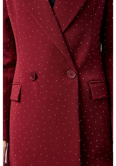 Kadın Regular Dokuma Astarlı Taş Detaylı Blazer Ceket Bordo