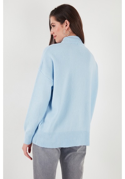 Lela Premium Oversize Fit Balıkçı Yaka Yumuşak Dokulu Triko Bayan Kazak 680Kz00469 Bebe Mavi