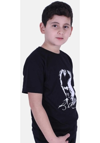 Markahit Atatürk Baskılı İmzalı Siyah Unisex Çocuk T-shırt-siyah Siyah