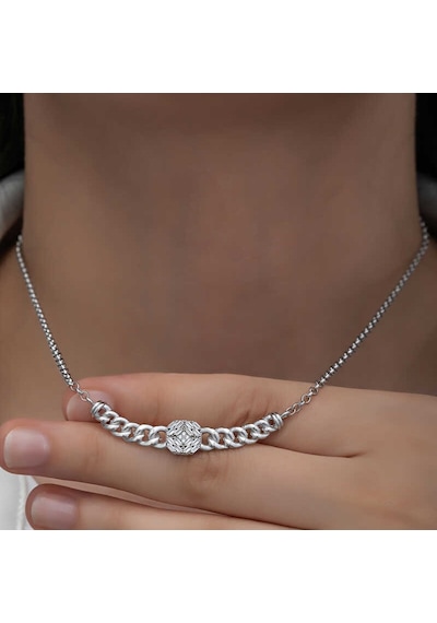 Stillove Gümüş Gurmet Zincirli Kare Baget Taşlı Kadın Kolye