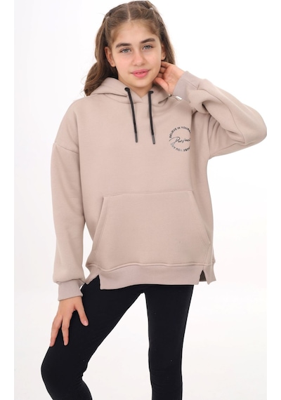 Toontoy Kız Çocuk Oversize Kapüşonlu Cepli Düşük Omuz Baskılı Yırtmaçlı Sweatshirt - 3 İplik Şardonlu Bej Toontoy Kız Çocuk Oversize Kapüşonlu Cepli Düşük Omuz Baskılı Yırtmaçlı Sweatshirt - 3 İplik Şardonlu Bej