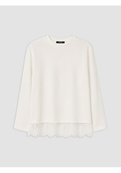 Lcw Comfort Beyaz Dantel Detaylı Soft Touch Kadın Sweatshirt