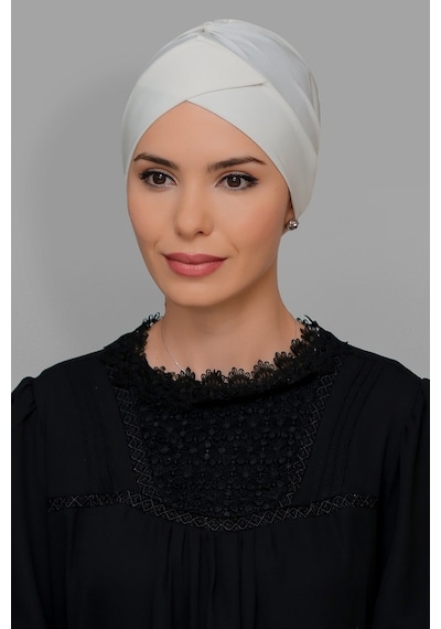 Hürrem Bone Krem Pratik Hazır Geçmeli Tesettür Bone Sandy Kumaş Çapraz Büzgül (545490439) Krem